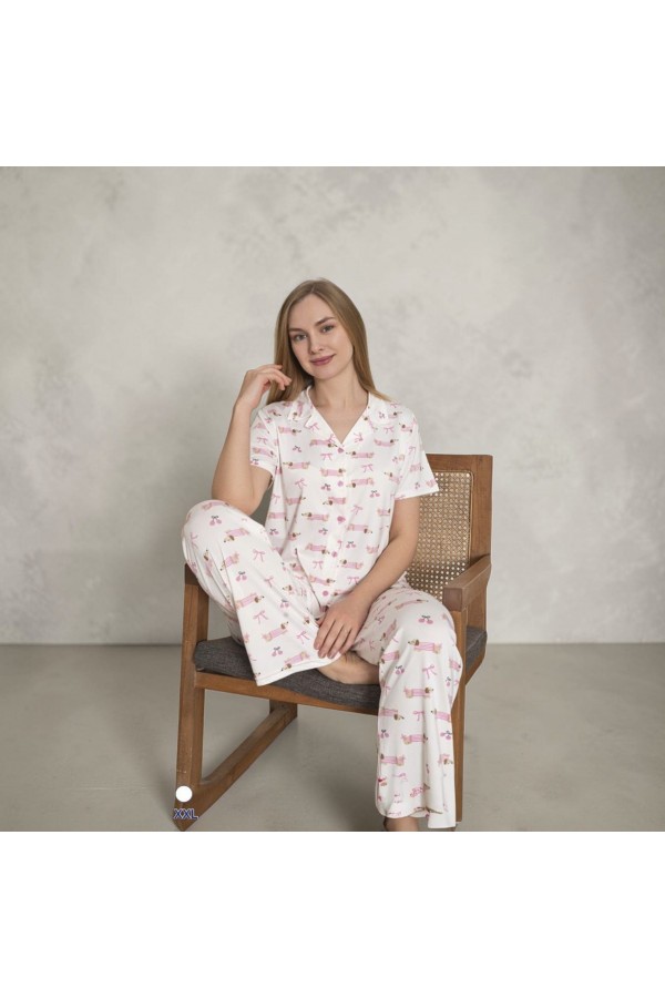 Pijama Dama  Cu Nasturi - Maneca Scurta - 10012