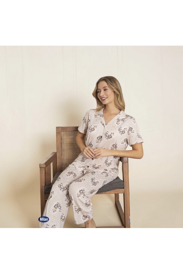 Pijama Dama  Cu Nasturi - Maneca Scurta - 10013