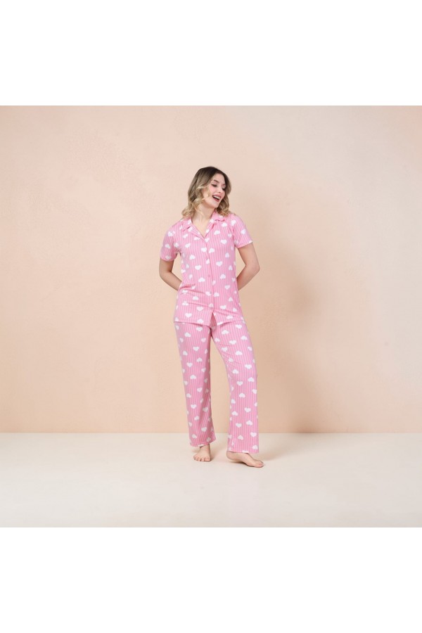 Pijama Dama  Cu Nasturi - Maneca Scurta - 10029