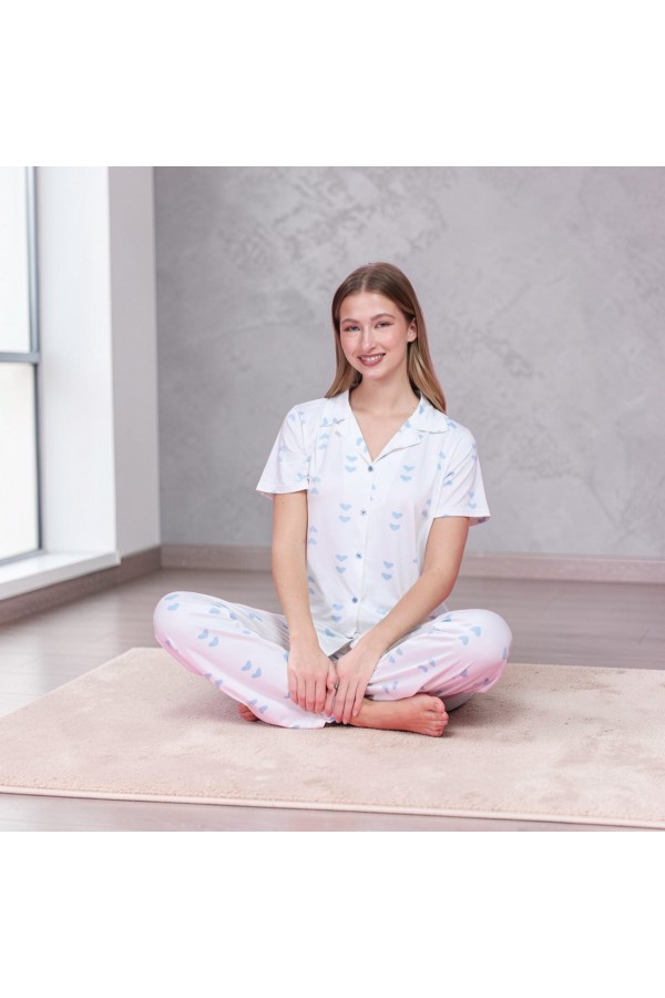 Pijama Dama  Cu Nasturi - Maneca Scurta - 10046