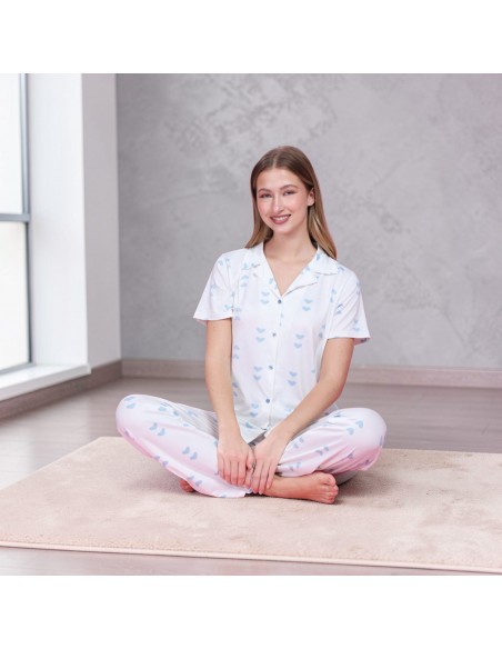 Pijama Dama  Cu Nasturi - Maneca Scurta - 10046