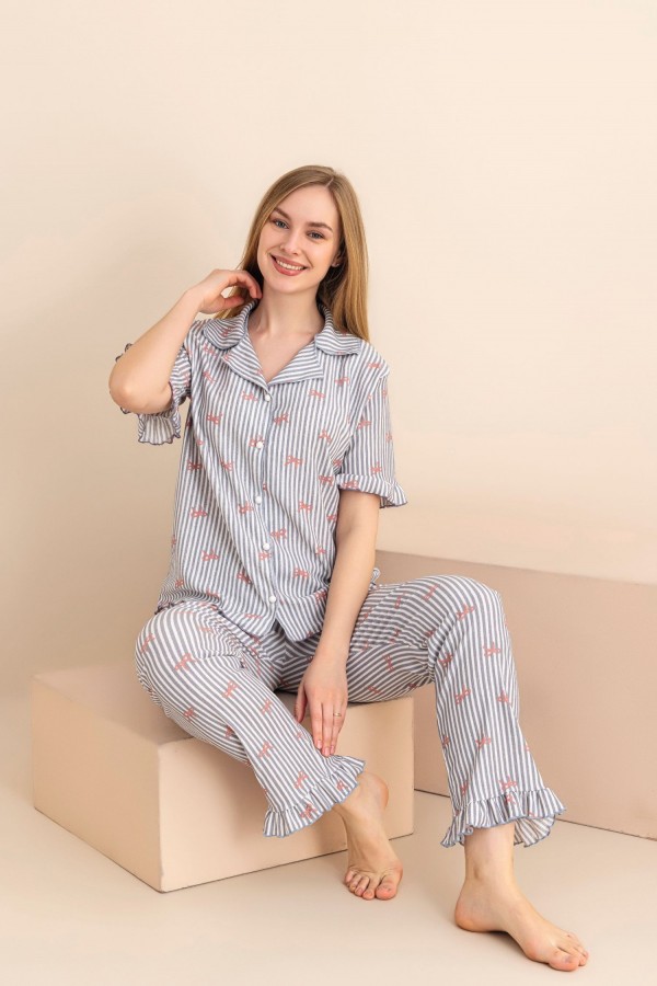 Pijama Dama Berfin Cu Nasturi - Material Creponat 5013 2