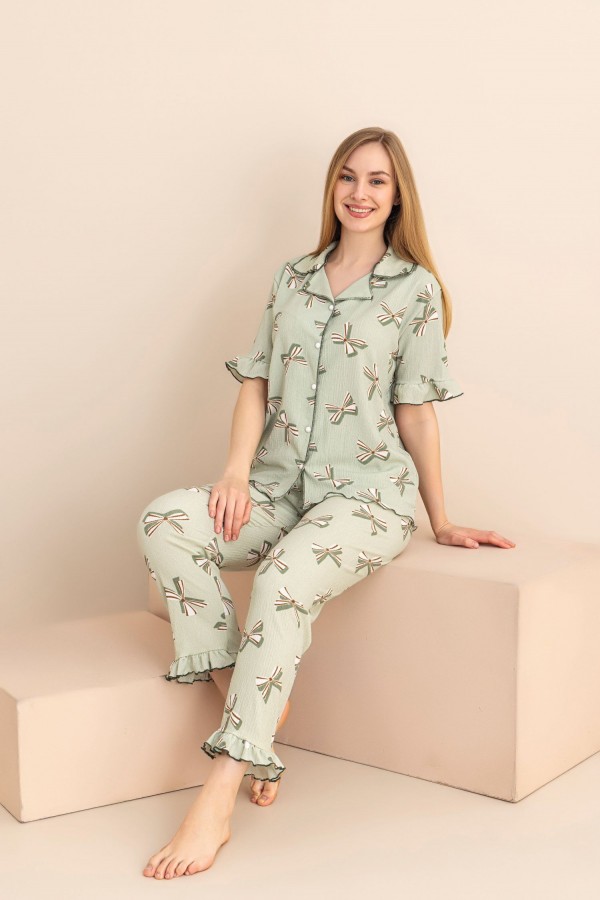 Pijama Dama Berfin Cu Nasturi - Material Creponat 5016 2
