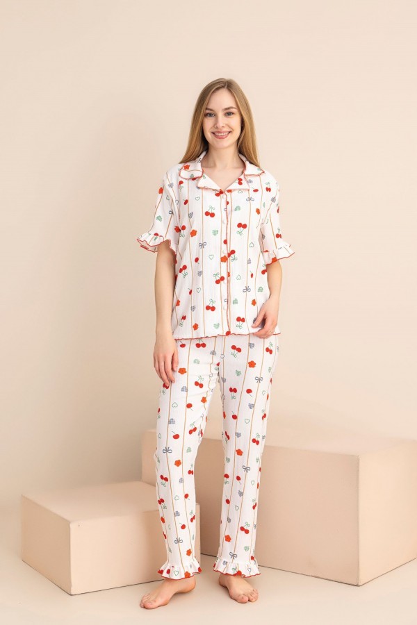 Pijama Dama Berfin Cu Nasturi - Material Creponat 5018