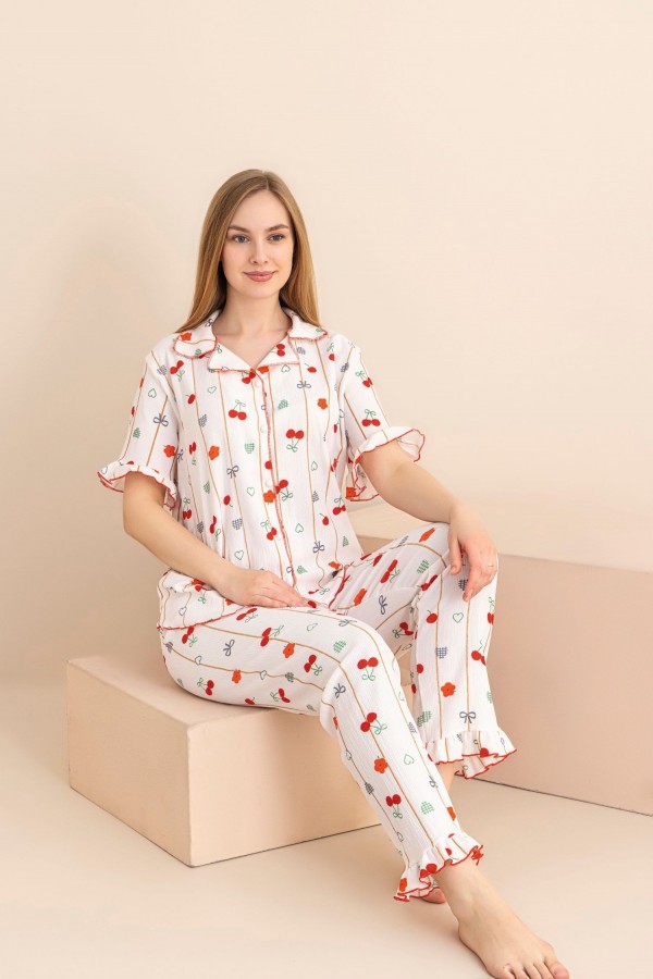 Pijama Dama Berfin Cu Nasturi - Material Creponat 5018