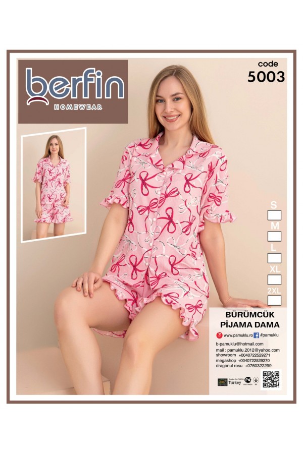 Pijama Dama Berfin Cu Nasturi - Material Creponat SHORT 5003