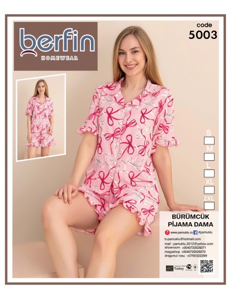 Pijama Dama Berfin Cu Nasturi - Material Creponat SHORT 5003