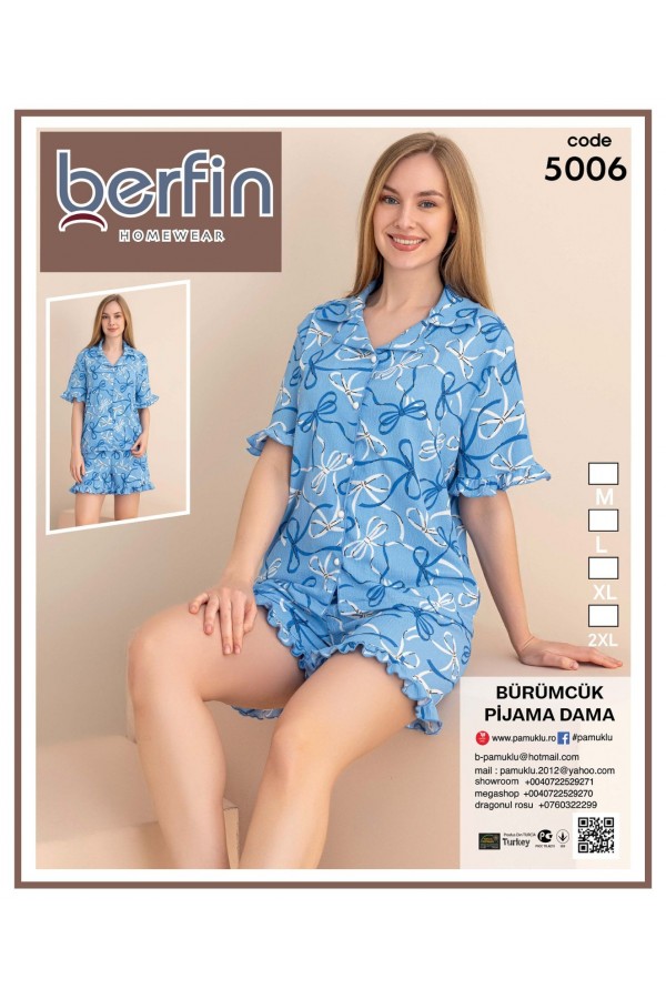 Pijama Dama Berfin Cu Nasturi - Material Creponat SHORT 5006