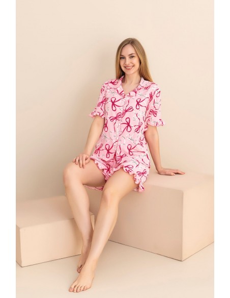 Pijama Dama Berfin Cu Nasturi - Material Creponat SHORT 5003