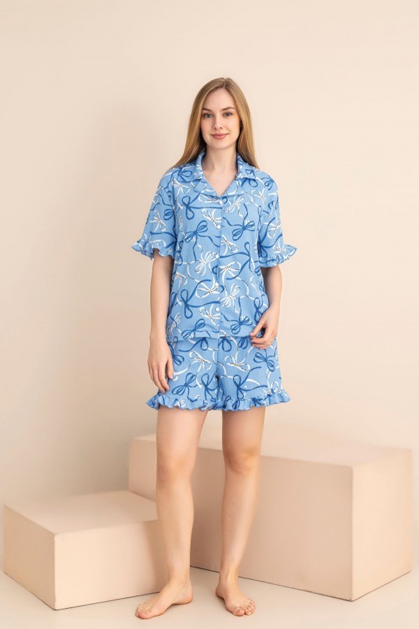 Pijama Dama Berfin Cu Nasturi - Material Creponat SHORT 5006