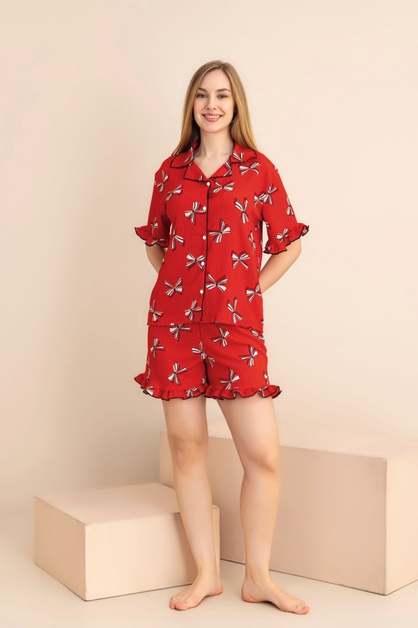 Pijama Dama Berfin Cu Nasturi - Material Creponat SHORT 5010
