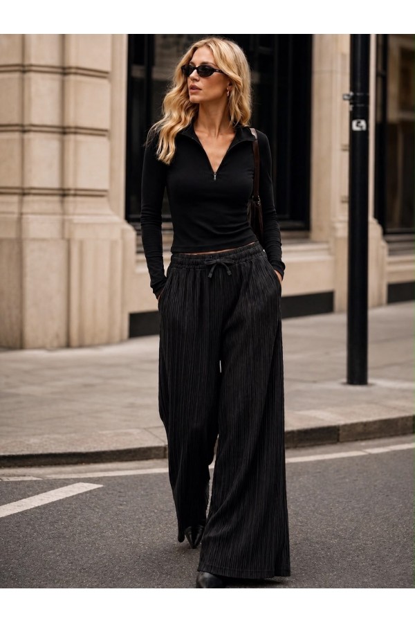 Pantaloni Dama Baki Largi Engros Viscon Negru