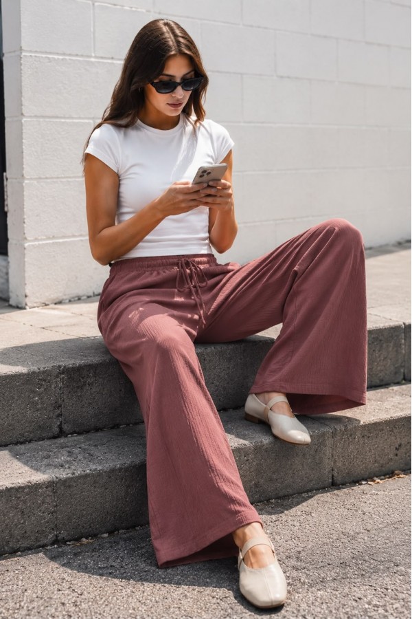 Pantaloni Dama Baki Largi Engros Viscon Roz Pudra Inchis 2