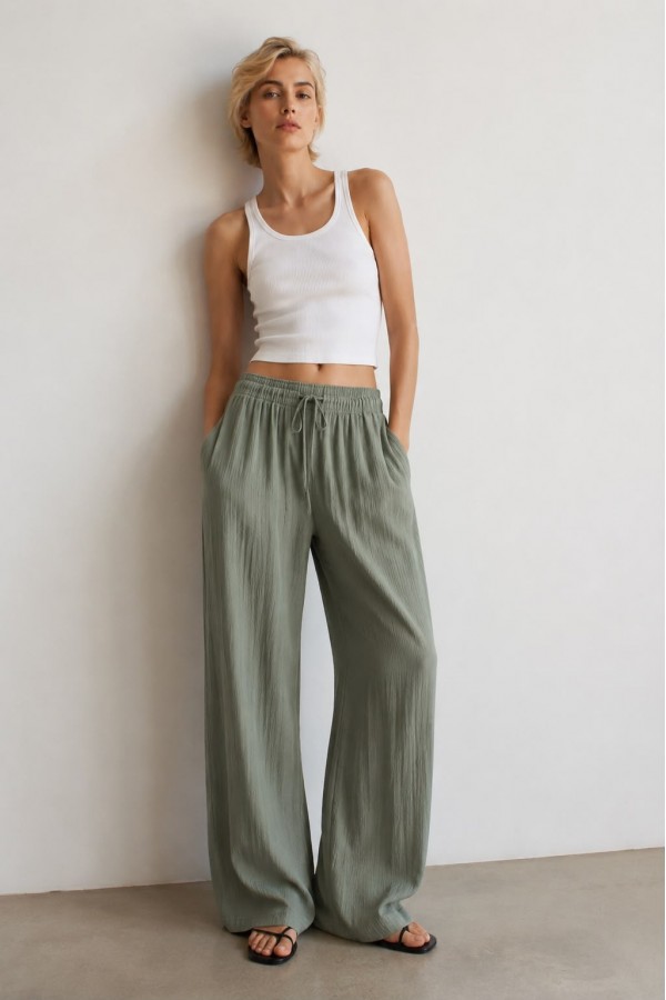 Pantaloni Dama Baki Largi Engros Viscon Mint