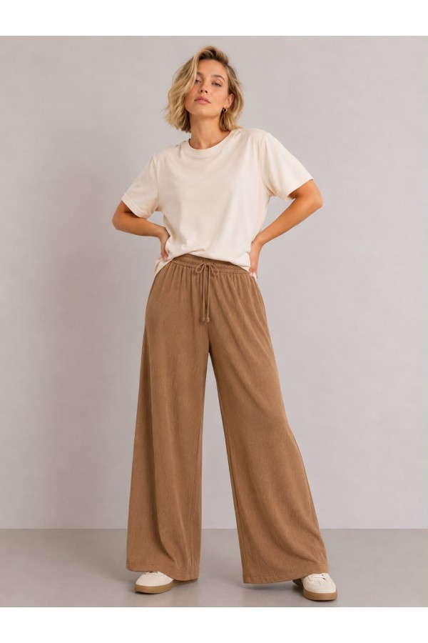Pantaloni Dama Baki Largi Engros Viscon Mustar