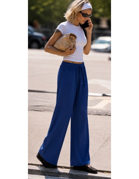 Pantaloni Dama Baki Largi Engros Viscon Albastru