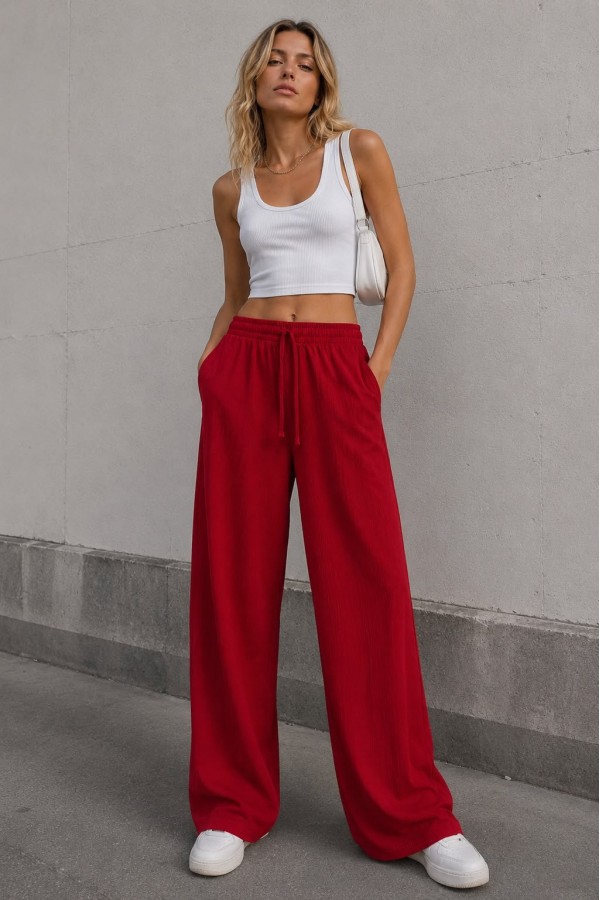Pantaloni Dama Baki Largi Engros Viscon Rosu