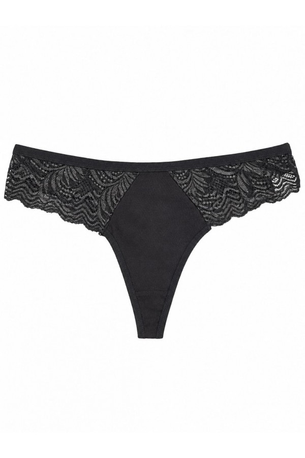 Chilot Dama Tanga Pamuklu Dantela NEGRU