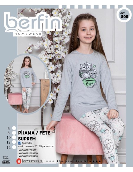 Pijama Copii Fetite Berfin 800 GRI
