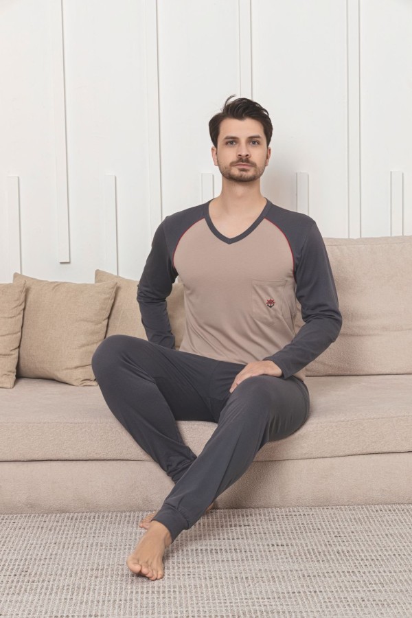 Pijama Barbati Baki Penye Suprem 1053 Bej 2