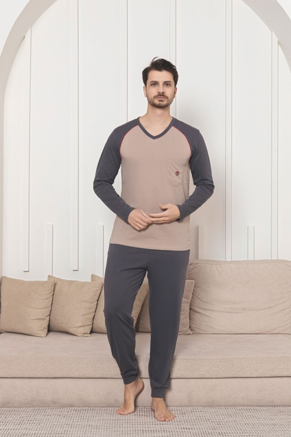 Pijama Barbati Baki Penye Suprem 1053 Bej